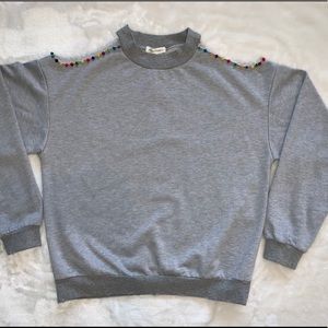 Honey Punch Gray Shoulder Cut Out Sweatshirt